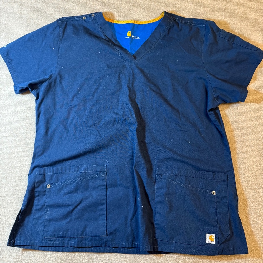 Carhartt Scrub Shirt Top Womens XLarge Navy Force V Neck 2 Pocket RA Nurse